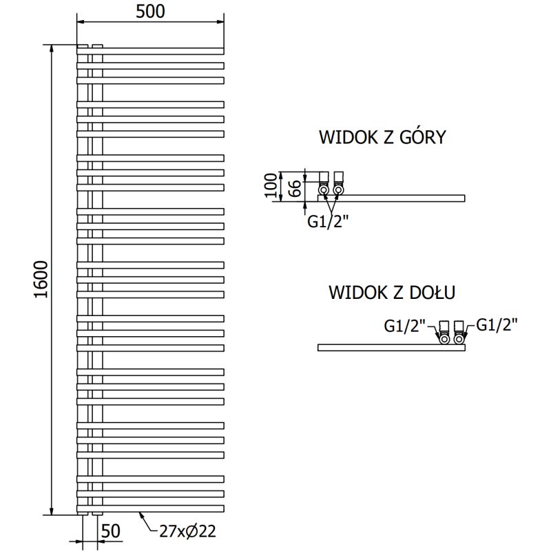 Mexen Neptun badeværelsesradiator 1600x500 guldfarvet