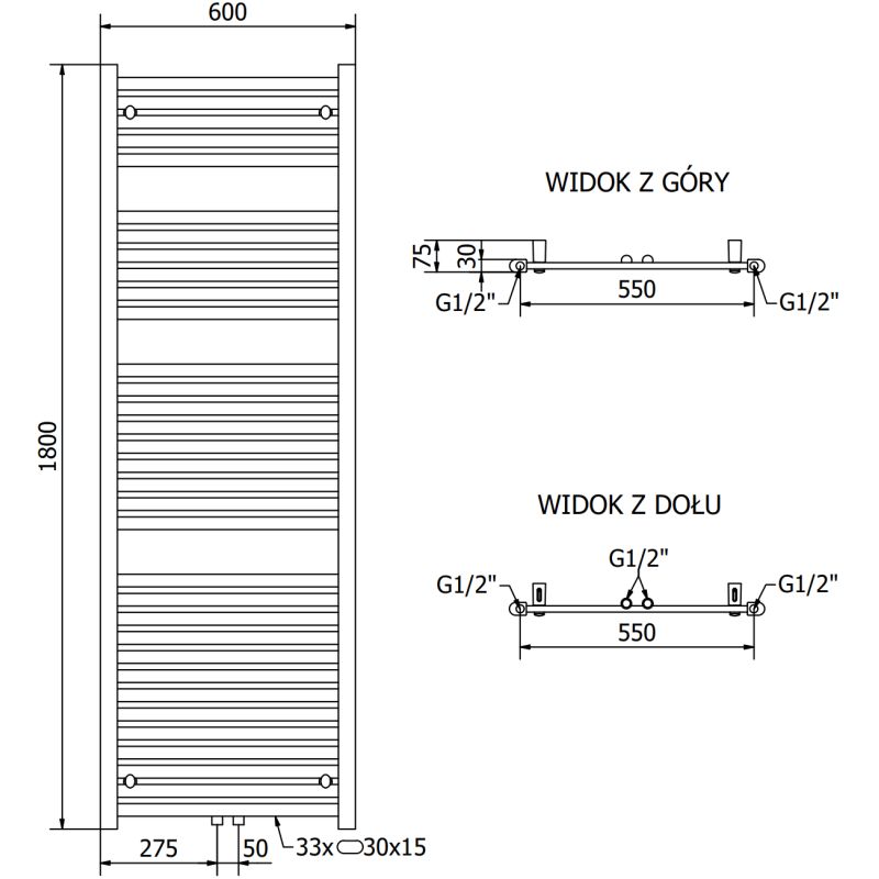 Mexen Hades badeværelsesradiator 1800x600 i guld