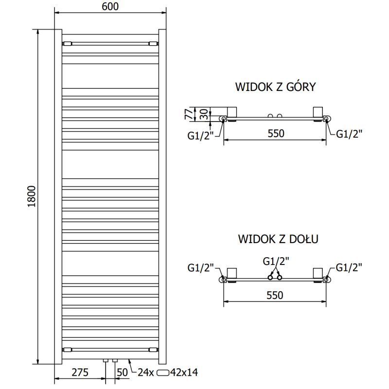 Mexen 1800x600 uran hvid badeværelsesradiator