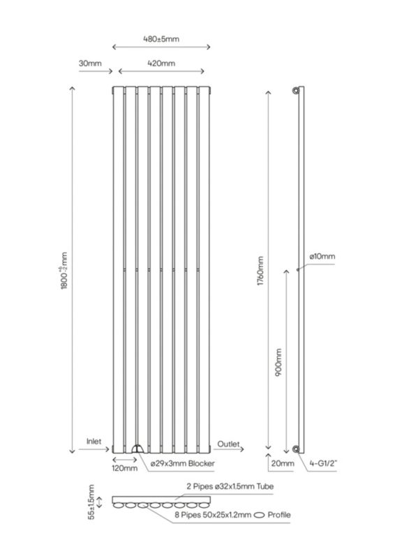 GoodHome Wickham dekorativ radiator 180 x 48 cm hvid