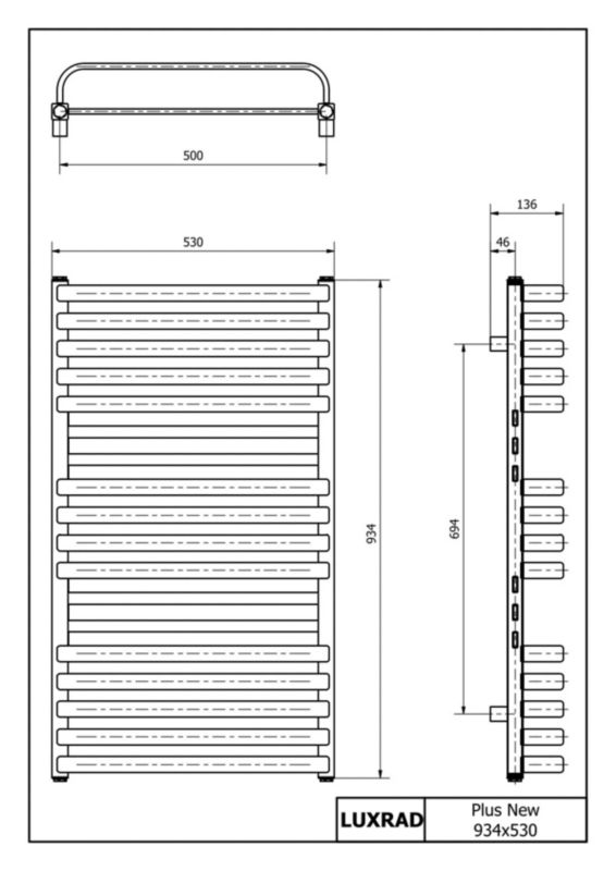 Elektrisk Håndklædetørrer Plus New 93,4x53 cm Mat Sort 600W
