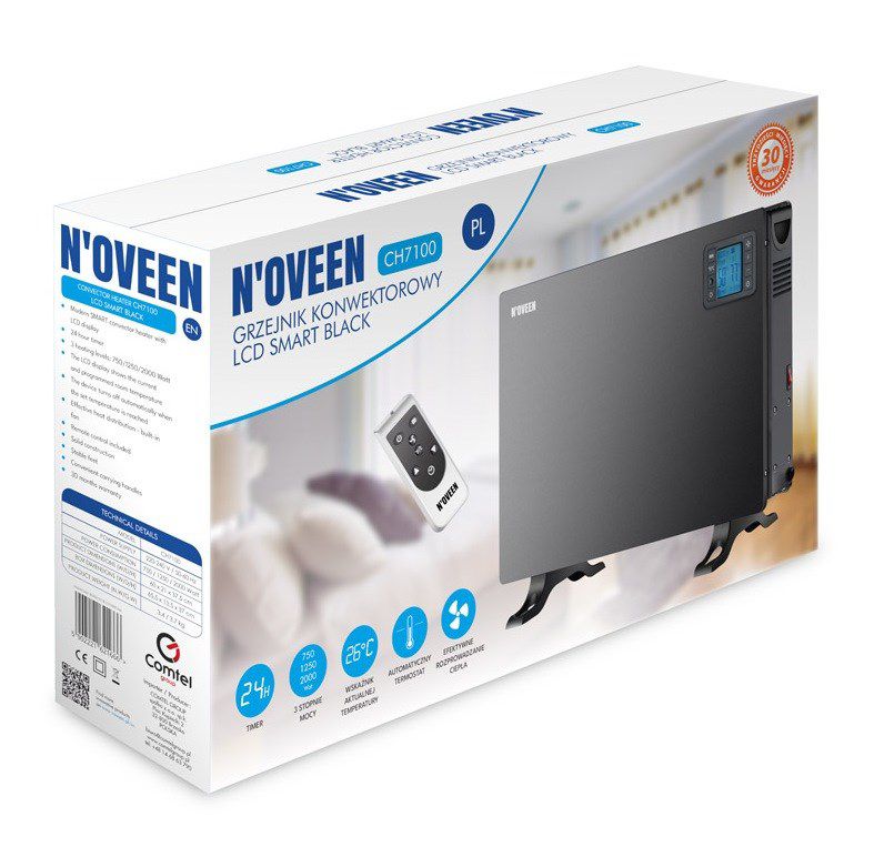 Konvektorradiator CH7100 LCD 2000W 60x21x37,5 cm Sort