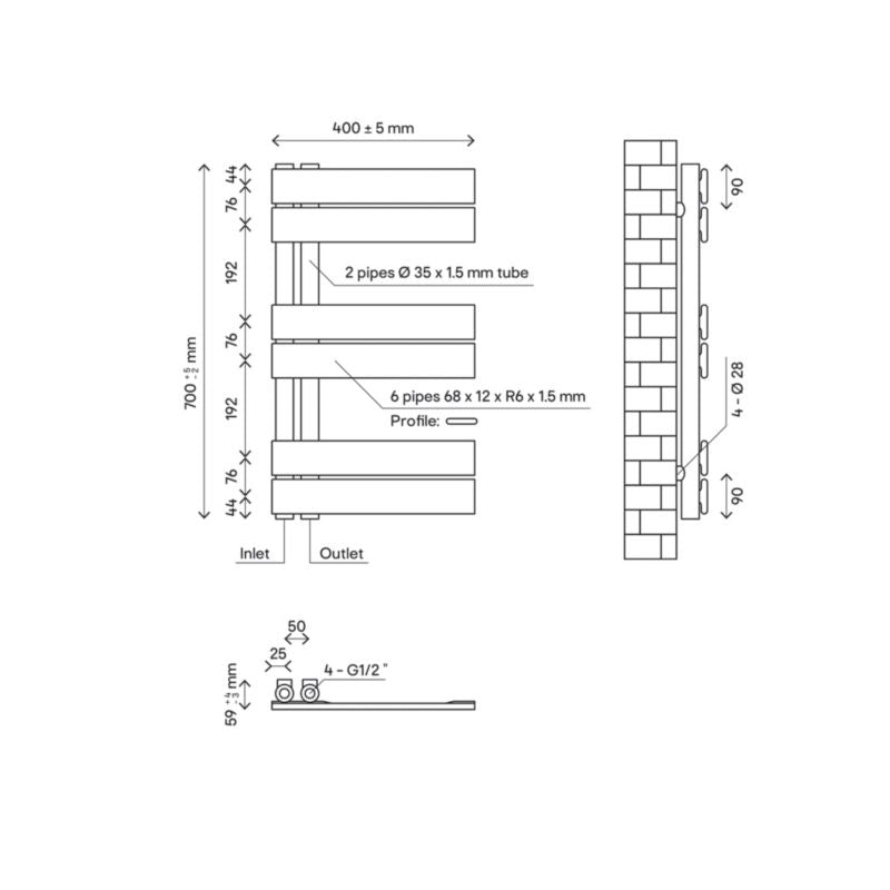 GoodHome Boxwood badeværelsesradiator 70 x 40 cm hvid
