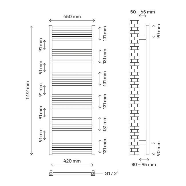 GoodHome Duala badeværelsesradiator 128 x 45 cm hvid