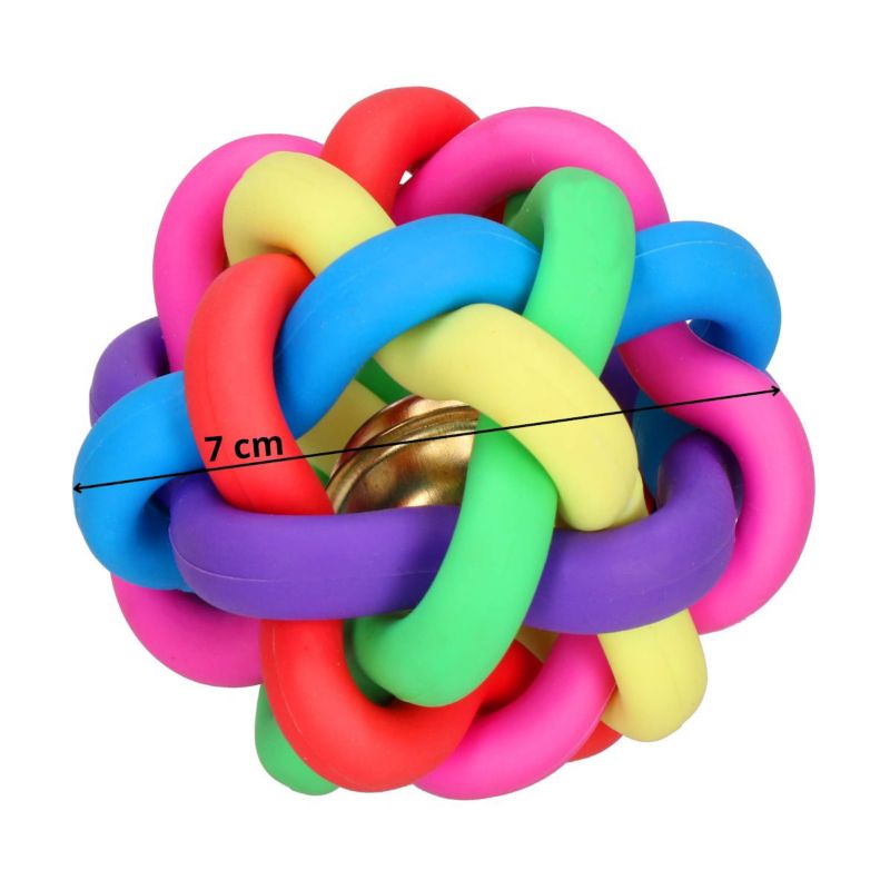 Springos gummilegetøj til hund og kat flettet bold med klokke Ø 7 cm flerfarvet 1 stk.