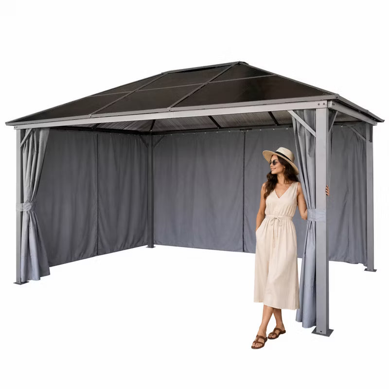 Havepavillon 3x4 m Grå med Gardiner