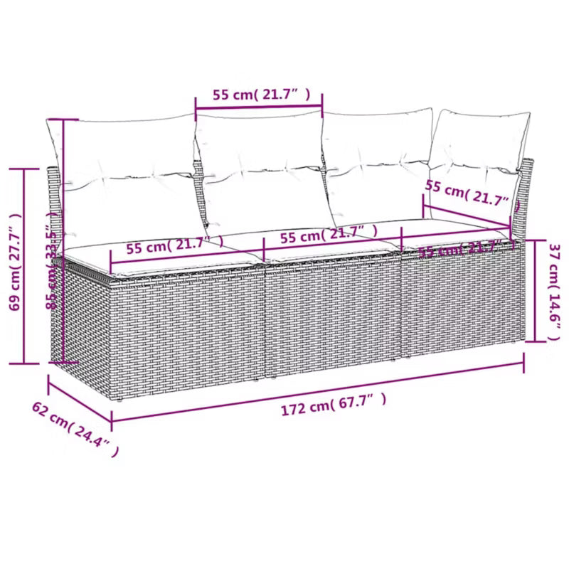 Havesofa 172x62 cm Brun Polykeg med Hynder WM-366241