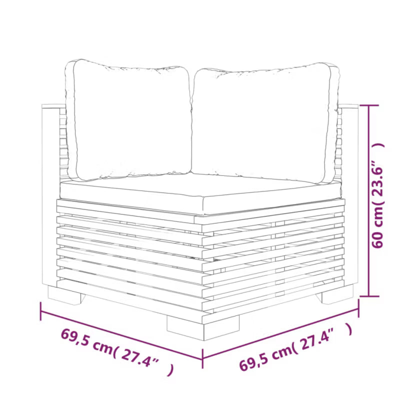 Havesofa Hjørnemodul 70x70 cm Teaktræ Brun 2 Stk.