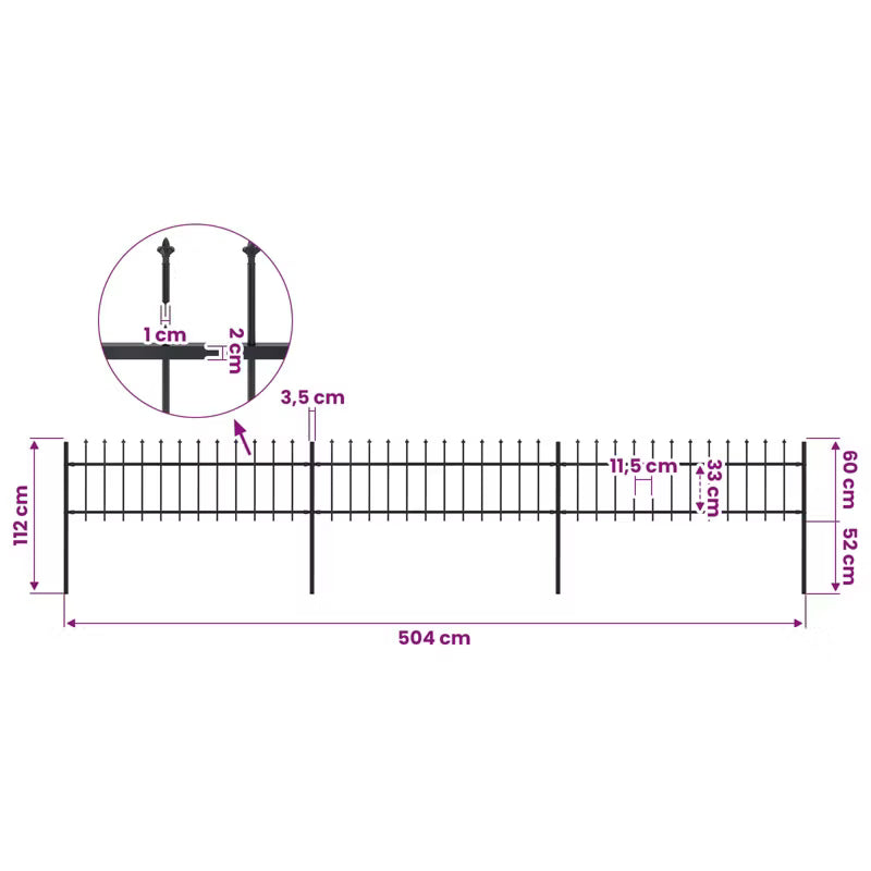 Hegnspanel 504x110 cm Sort Stål 3 Stk.