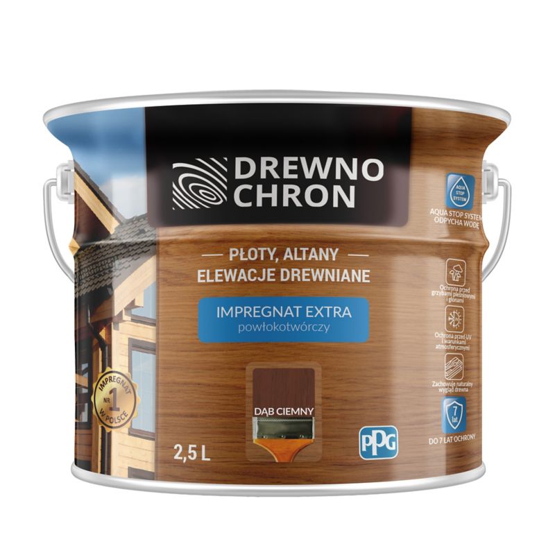 Drewnochron Extra træimprægnering med filmopbygning mørk eg 2,5 l