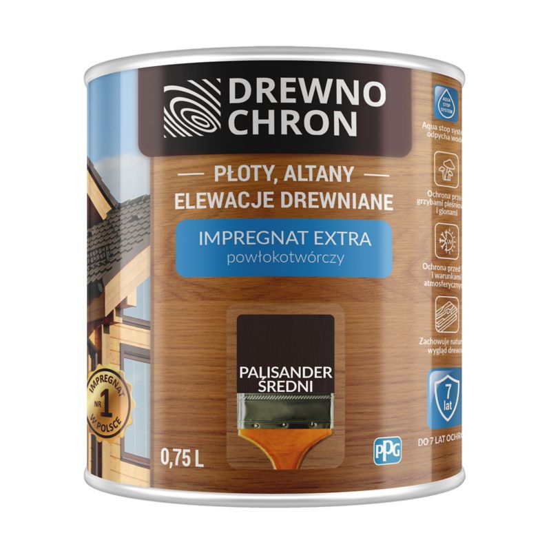 Drewnochron Extra træimprægnering med filmopbygning, mellem palisander, 0,75 l