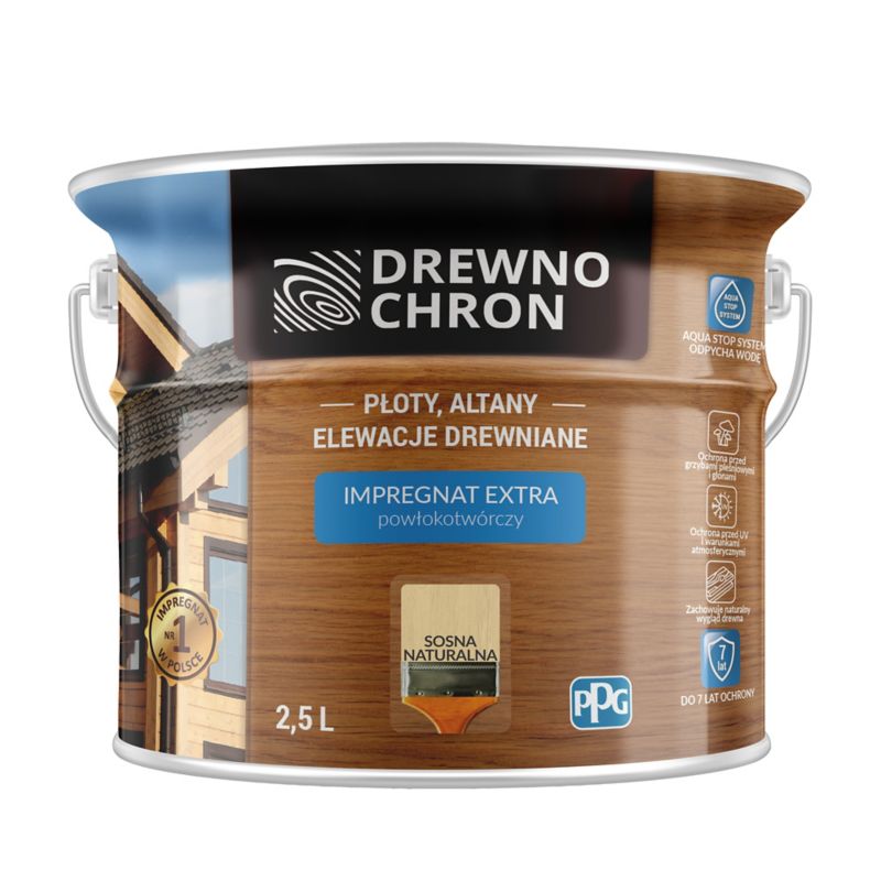 Drewnochron Extra træimpregnering med film dannende effekt, naturlig fyrretræ 2,5 l