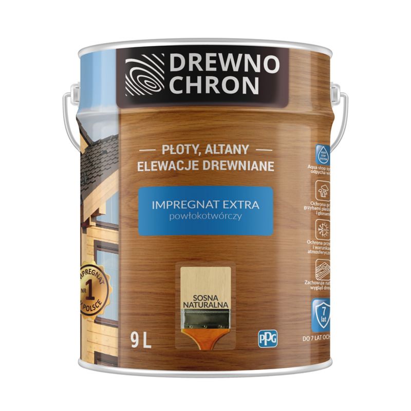 Drewnochron Extra træimprægnering med film dannende effekt, naturlig fyrretræ, 9 l