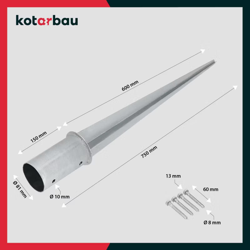 Jordspyd Rund Ø80 mm 75 cm Varmgalvaniseret Stål