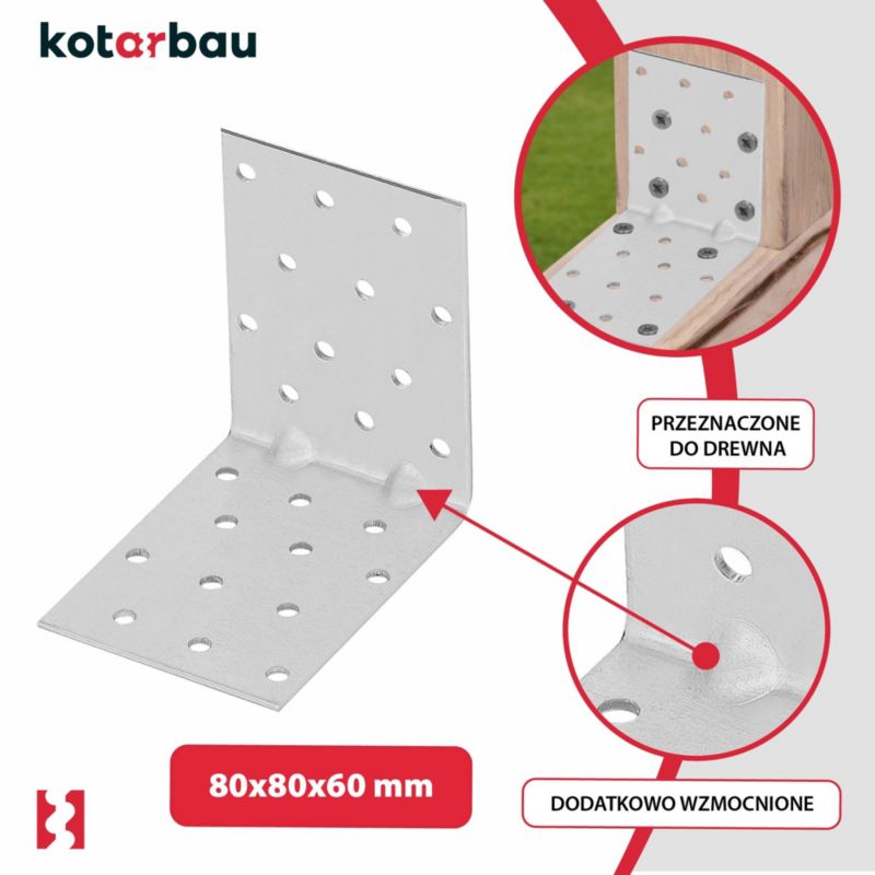 Konstruktionsvinkelbeslag KOTARBAU 80x80x60 mm, 12 stk.