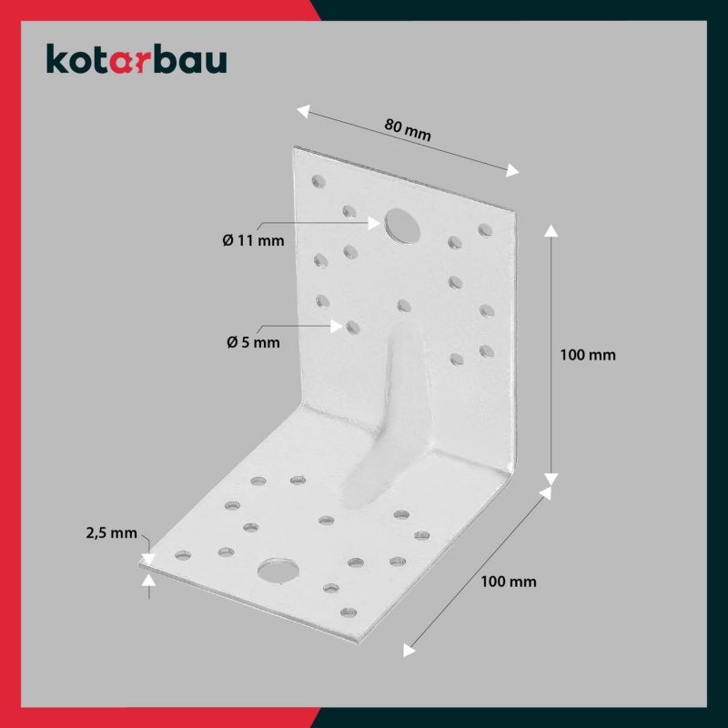 KOTARBAU tømrerbeslag vinkelbeslag 100x100x80 mm, 25 stk.