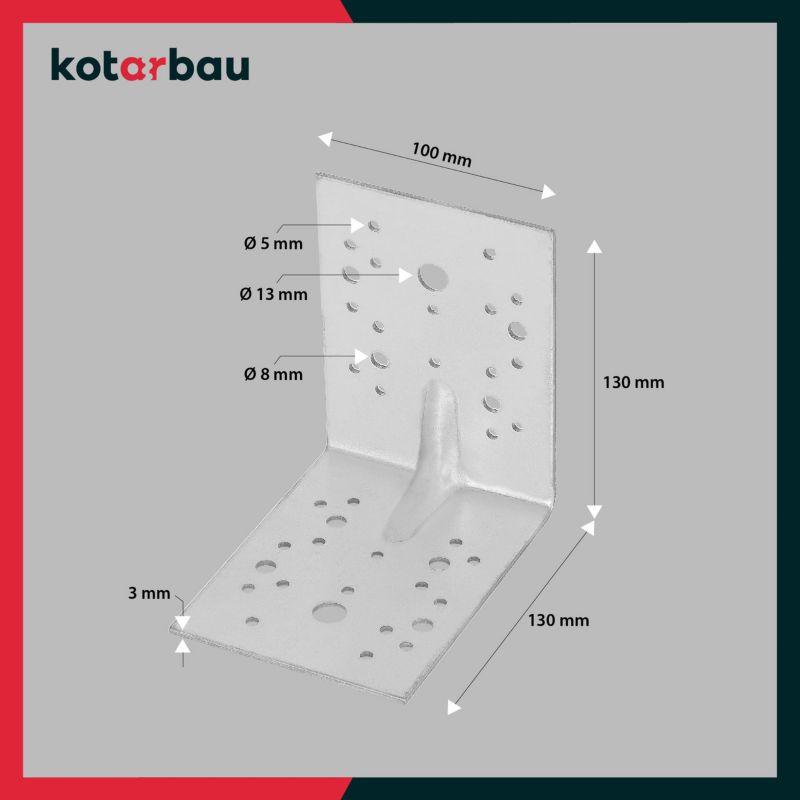 KOTARBAU tømrerbeslag vinkelbeslag 130x130x100 mm, 25 stk.