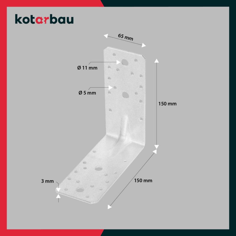 KOTARBAU tømrer-vinkelbeslag 150x150x65 mm, 25 stk.