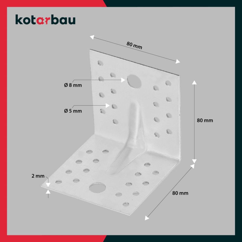 KOTARBAU tømrerbeslag vinkelbeslag 80x80x80 mm, 25 stk.