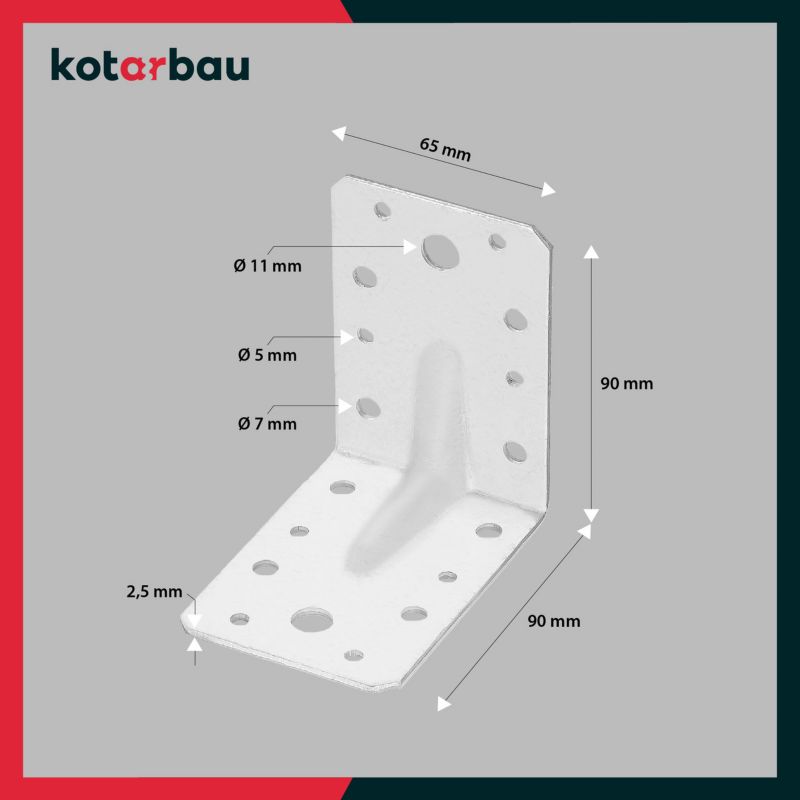 KOTARBAU tømrer-vinkelbeslag 90x90x65 mm, 25 stk.