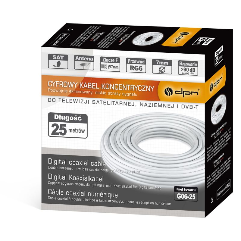 Koncentrisk kabel RG6U DPM Solid Lava 25 m