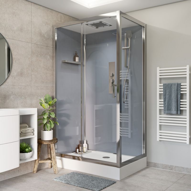 Asymmetrisk brusekabine GoodHome Beloya 80 x 120 cm krom med hydromassage