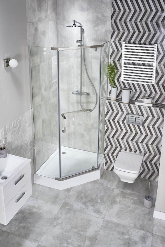 Durasan Diamond femkantet brusekabine 90 x 90 x 195 cm krom