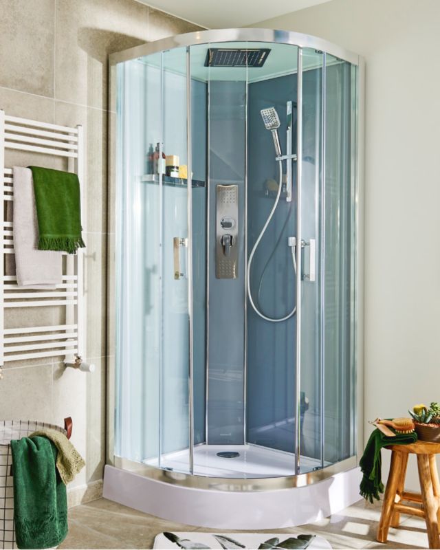 Halvrund brusekabine GoodHome Beloya 90 cm krom med hydromassage