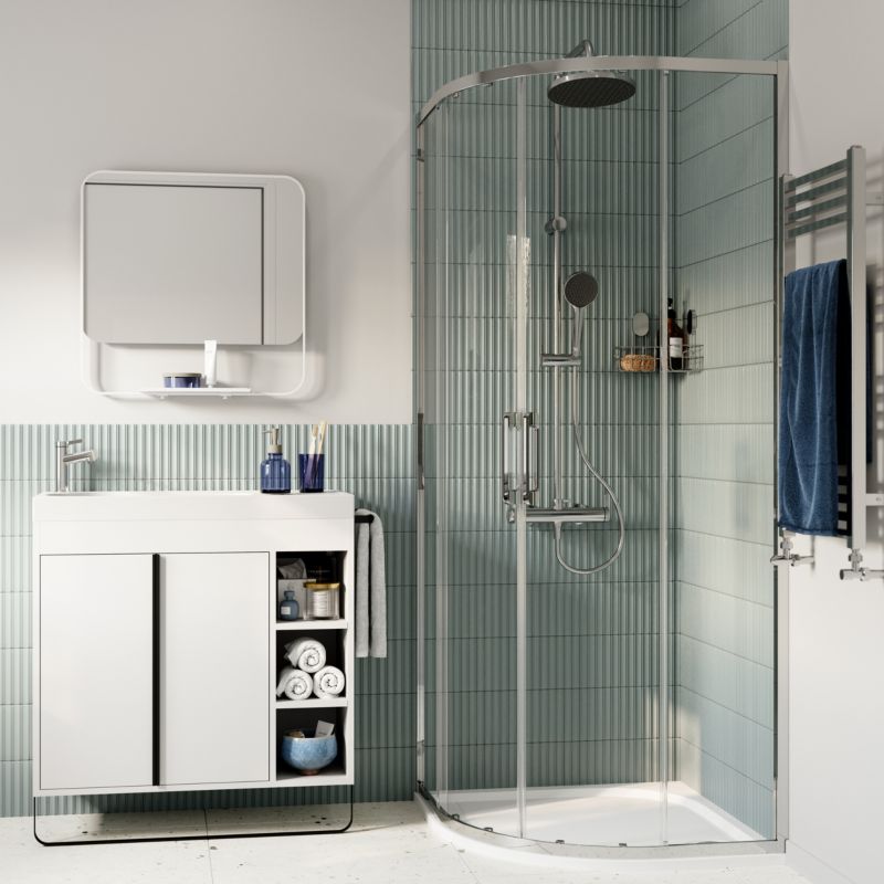 Halvrund Brusekabine 80 cm Krom/Transparent Hærdet Glas