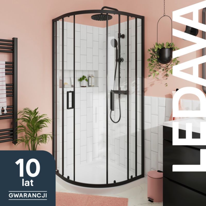 Halvrund brusekabine Ledava 90 x 90 x 195 cm mat sort / transparent