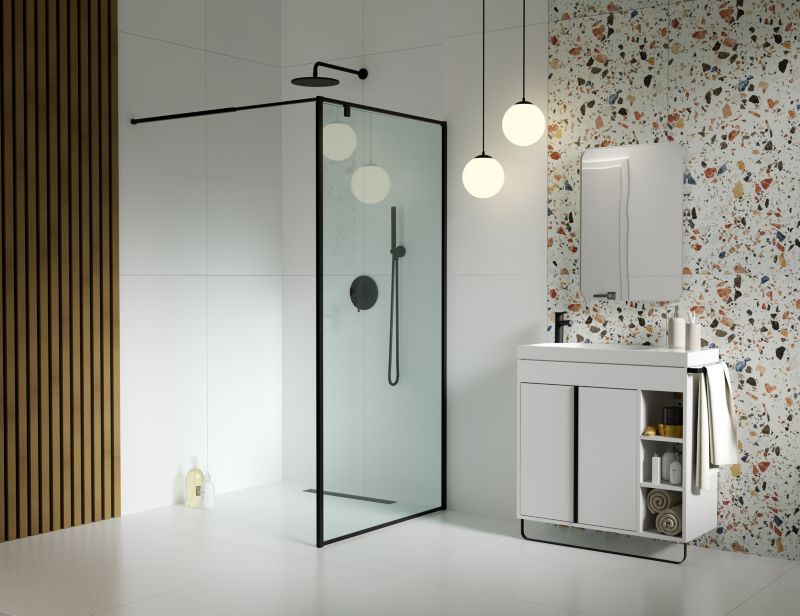 Walk-in Brusekabine 90 cm Sort Gennemsigtigt Glas