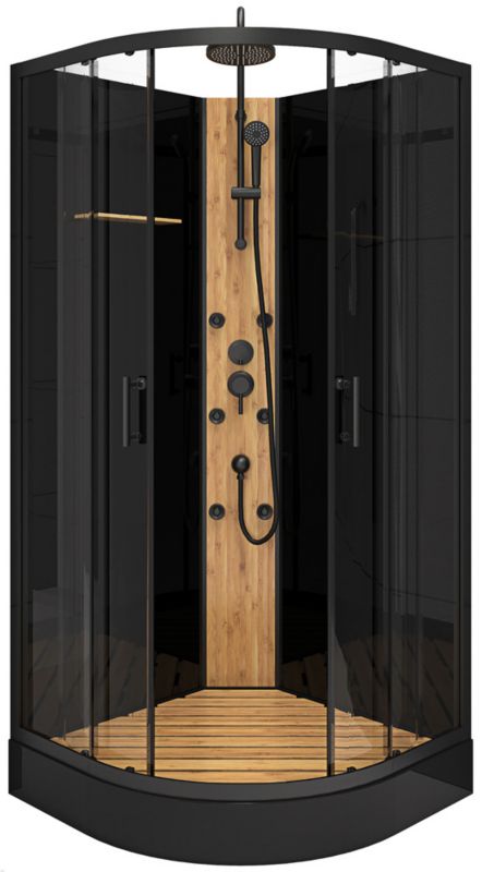 Hydromassage brusekabine Bamboo 90 cm halvrund med lav brusebund