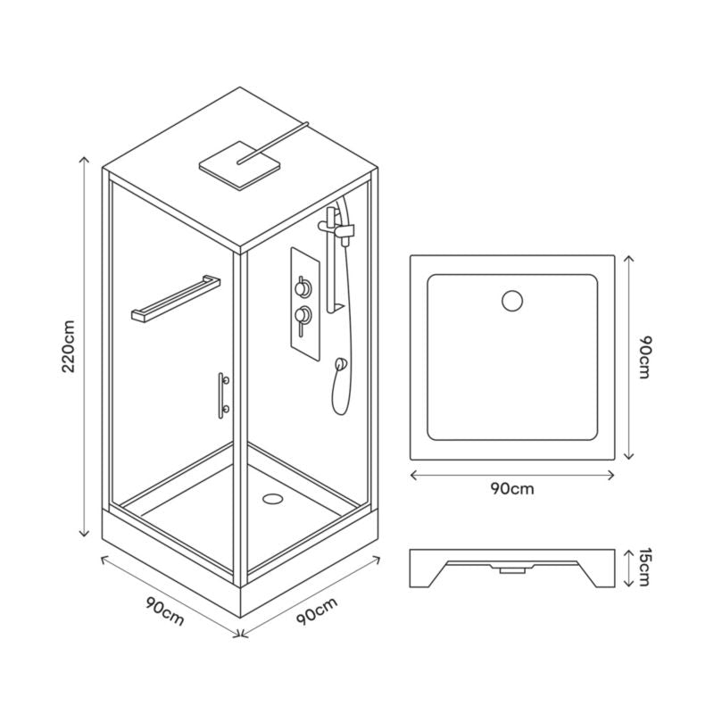 GoodHome Beloya firkantet brusekabine med hydromassage 90 cm krom