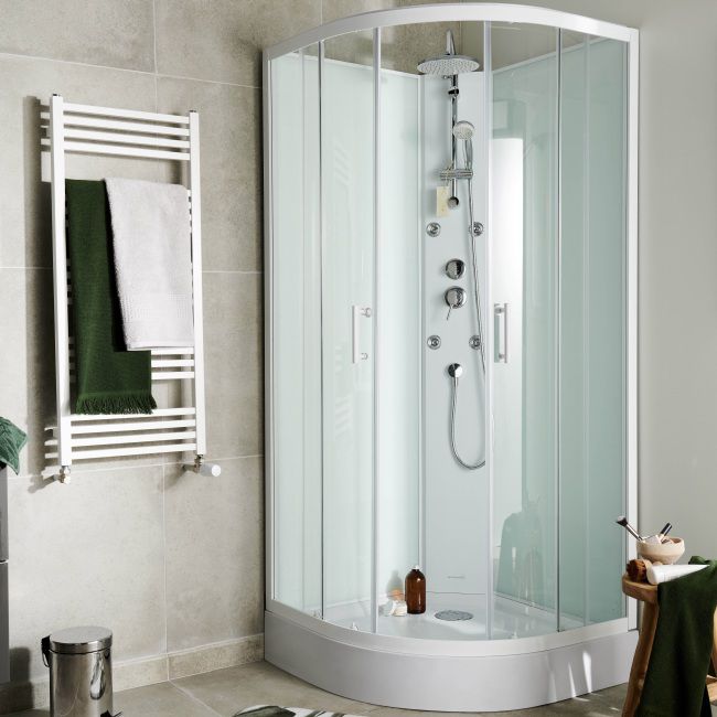 Onega hydromassage brusekabine 85 cm halvrund med lav brusebund i hvid