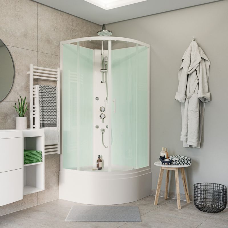 Onega hydromassage brusekabine 85 cm halvrund med høj kant hvid