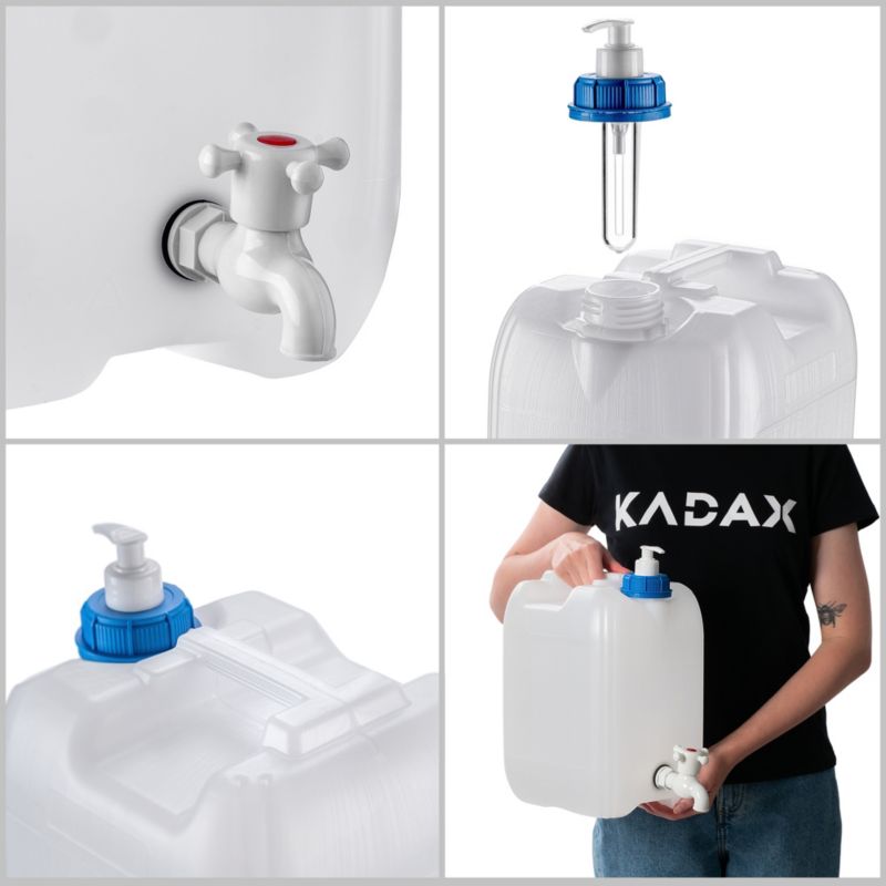 KADAX Kanister til Vand med Håndvask, Beholder, Dispenser til Sæbe og Væsker 20L med Hane