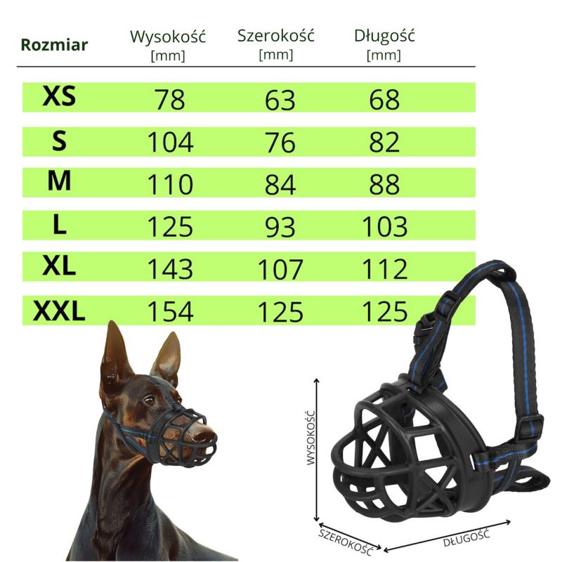 Springos fysiologisk hundemundkurv XXL, justerbar og anatomisk, sort, 1 stk.