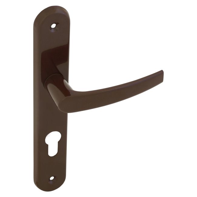 Dørhåndtag 72 mm til låsecylinder i brun