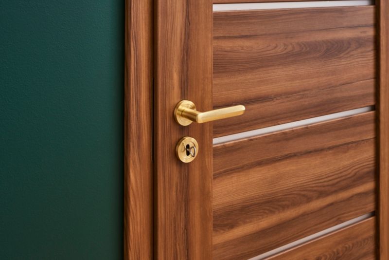 GoodHome Feather dørhåndtag med rund roset i børstet messing