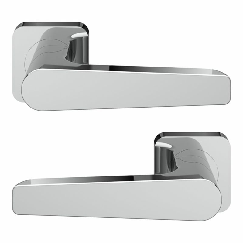 GoodHome Robust dørhåndtag med firkantet roset i poleret krom