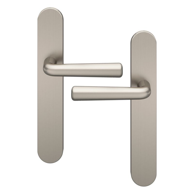 GoodHome Solid dørhåndtag med roset i satin‑nikkel