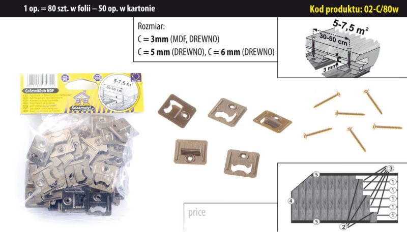 Monteringsklips til loft Sezamstyl C3 80 stk.