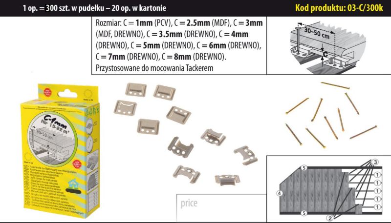Monteringsklips Sezamstyl C3 300 stk.