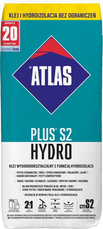 Atlas Plus S2 Hydro fliseklæber til glaserede fliser og terrakotta 15 kg