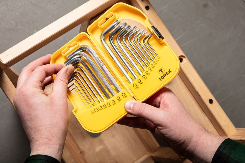 TOPEX korte sekskant- og Torx-nøgler T10 - T50 i sølv, 1 sæt
