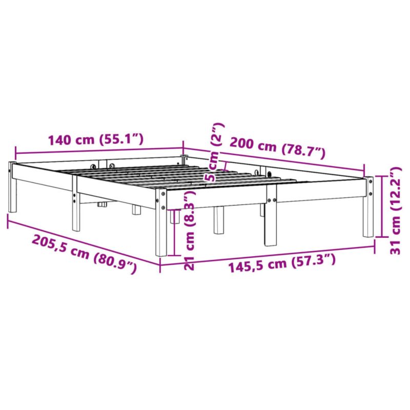 Træseng 140x200 cm Brun WM-844857