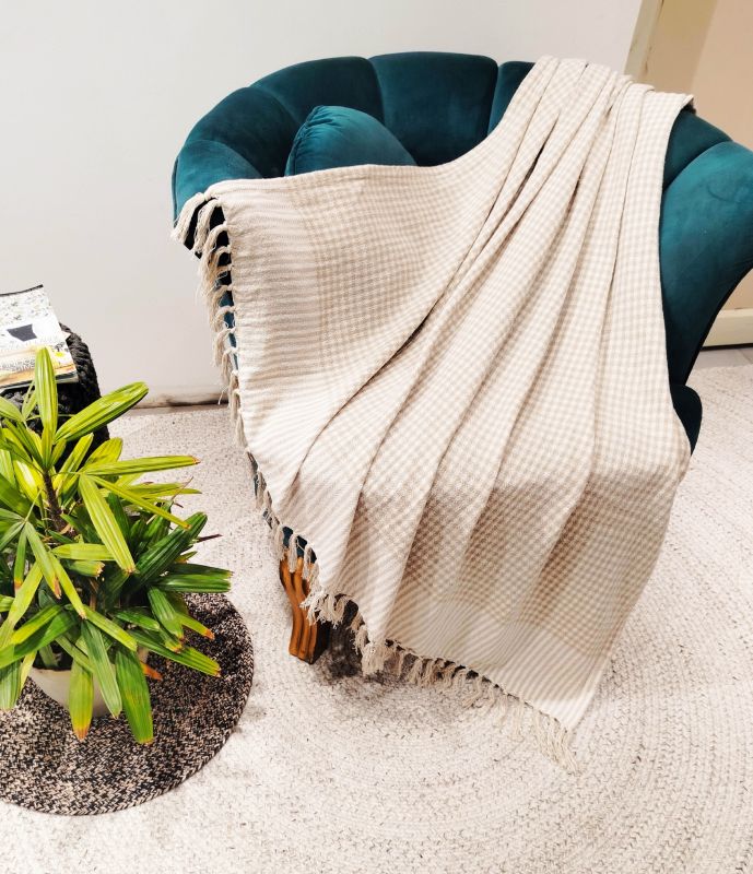 Vævet plaid 130 x 170 cm i beige tern