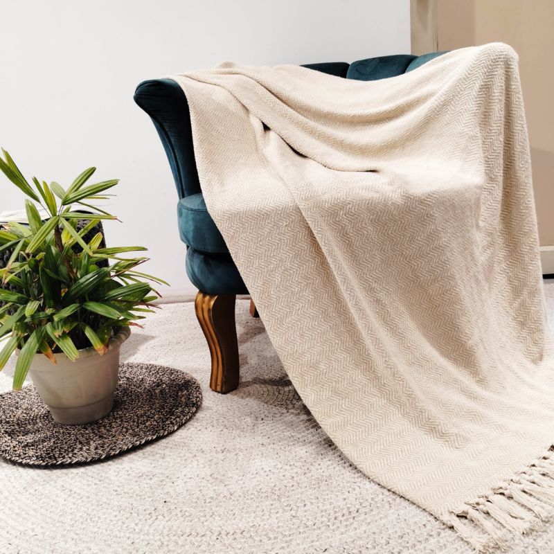 Vævet plaid 130 x 170 cm med zigzag i beige