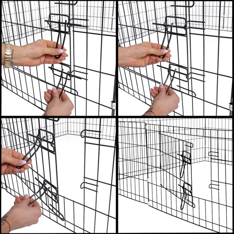 Springos metalindhegning til kæledyr, løbegård til hvalpe, hundebur 155 x 61 cm, sort, 1 stk.