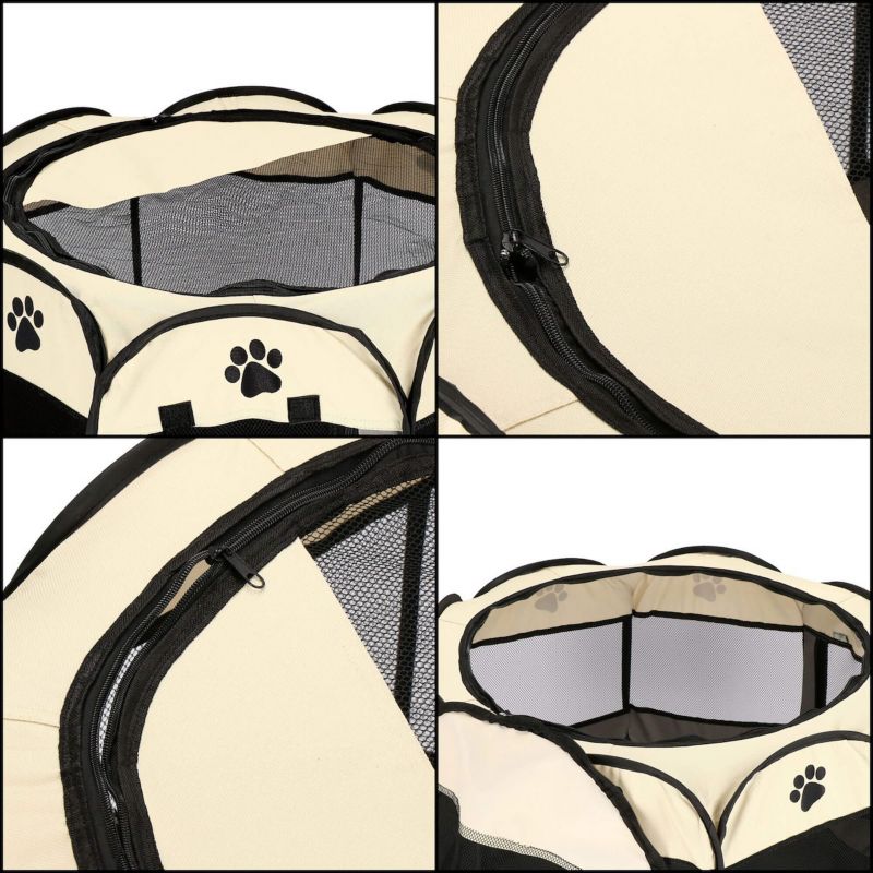 Universal hunde- og katteindhegning Springos 73 cm sammenklappelig bur i beige og grå, 1 stk.